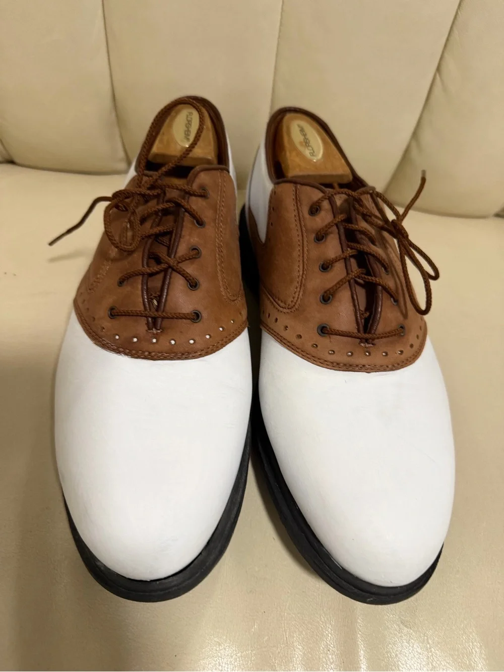 Nike White and Brown Wingtip Golf Oxfords